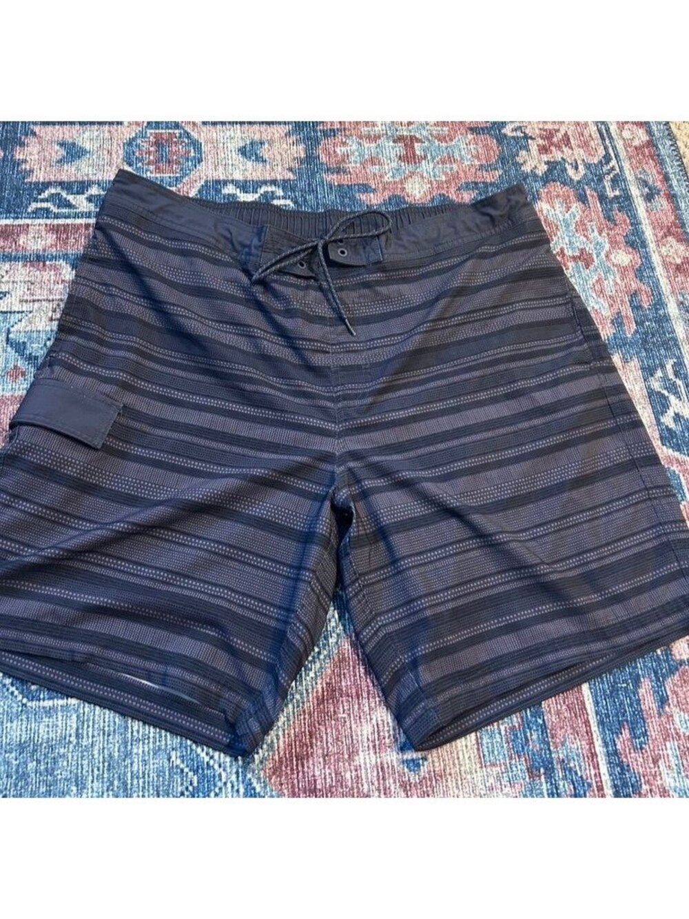 Grey Black  Mens XL Swim Shorts Striped Elastic Drawstring Quick-Dry Beach Pool